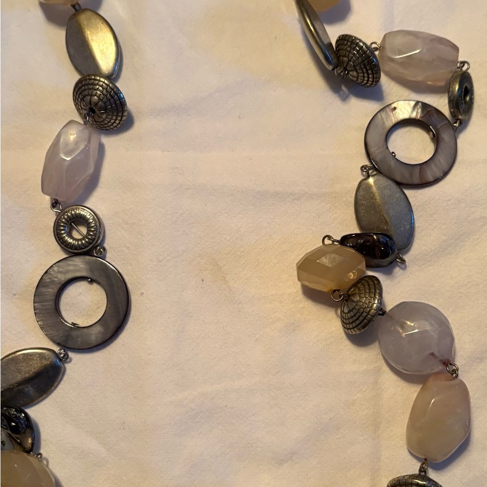Elegant Silver and Cream Beaded Necklace